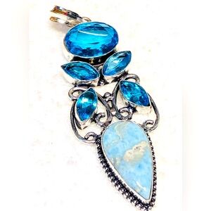 🦋Genuine Larimar and lab blue topaz in sterling silver -artisan/handcrafted